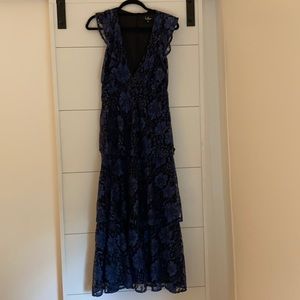 Navy and black lace tiered gown